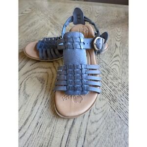 Woven Leather Ankle-Strap Sandals in Gray